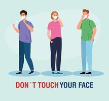 ne touchez pas votre visage, les personnes utilisant un masque facial, évitez de toucher votre visage, prévention du coronavirus covid19 vecteur