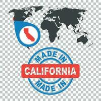 fabriqué dans Californie, Amérique, Etats-Unis timbre. monde carte avec rouge pays. vecteur emblème dans plat style sur isolé Contexte.