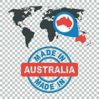 fabriqué dans Australie timbre. monde carte avec rouge pays. vecteur emblème dans plat style sur isolé Contexte.