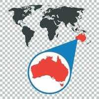 monde carte avec Zoom sur Australie. carte dans loupe. vecteur illustration dans plat style