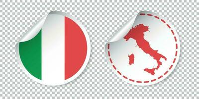 Italie autocollant avec drapeau et carte. étiqueter, rond étiquette avec pays. vecteur illustration sur isolé Contexte.