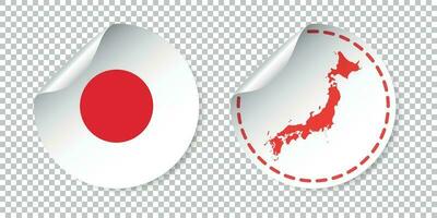 Japon autocollant avec drapeau et carte. étiqueter, rond étiquette avec pays. vecteur illustration sur isolé Contexte.