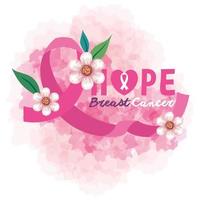 ruban rose, symbole du mois mondial de sensibilisation au cancer du sein en octobre, avec coeur et fleurs vecteur