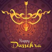 joyeux festival de dussehra, flèche dorée et arc avec mandala sur fond vecteur