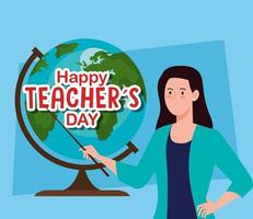 bonne journée des enseignants et enseignante avec globe terrestre vecteur