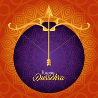 joyeux festival de dussehra, avec flèche dorée et arc sur fond orange et violet vecteur