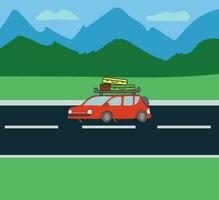 rouge voiture roadtrip vecteur illustration