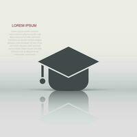 icône de chapeau de graduation dans un style plat. illustration vectorielle de cap étudiant sur fond blanc isolé. concept d'entreprise universitaire. vecteur