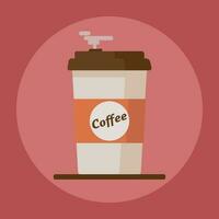 café tasse icône avec texte café sur rouge Contexte. plat vecteur illustration