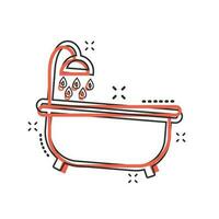 vecteur dessin animé baignoire icône dans bande dessinée style. salle de bains douche signe illustration pictogramme. une baignoire affaires éclaboussure effet concept.