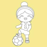 peu fille en jouant football Balle Football sport activité numérique timbre contour dessin animé des gamins vecteur