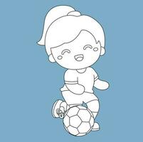 peu fille en jouant football Balle Football sport activité numérique timbre contour dessin animé des gamins vecteur