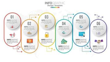 infographie élément de cercle 6 étapes avec diagramme numérique et graphique, conception de graphique d'entreprise. vecteur