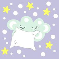 dessin d'un petit nuage endormi avec un oreiller vecteur