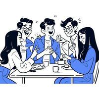 une groupe de copains en riant et partage histoires à une café boutique, minimaliste vecteur illustration
