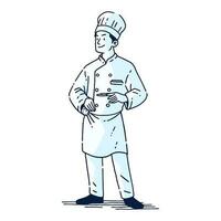 une cuisine chef dans minimaliste main tiré style vecteur illustration