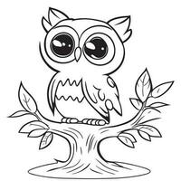 mignonne hibou sur le arbre, vecteur illustration ligne art