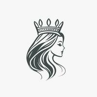 cheveux traitement logo avec couronne, vecteur illustration ligne art