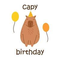 vecteur marrant capybara dans plat conception. cape anniversaire texte. salutation carte avec adorable capibara. amusant Capibara personnage.