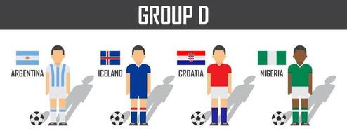 coupe de football 2018 groupe d'équipe d . joueurs de football avec uniforme de maillot et drapeaux nationaux. vecteur pour le tournoi de championnat du monde international.