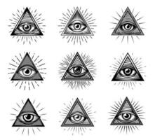 illuminati yeux avec le maçon pyramides et lumière vecteur