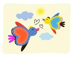 deux des oiseaux dans vol. vecteur mignonne illustration.