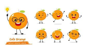 marrant Orange dessin animé avec beaucoup expressions. différent fruit activité vecteur illustration plat conception. intelligent mandarine pour les enfants récit livre.