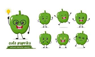 vert paprika dessin animé avec beaucoup expressions. différent légume activité vecteur illustration plat conception. marrant paprika pour les enfants récit livre.