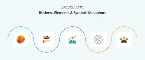 affaires éléments et symboles métaphores plat 5 icône pack comprenant indiquer. stratégie. dîner. La Flèche. argent vecteur