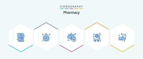 pharmacie 25 bleu icône pack comprenant médicament. capsule. médical. fournitures. médical vecteur