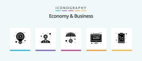 économie et affaires glyphe 5 icône pack comprenant planifier. magasin. finance. magasin. marché. Créatif Icônes conception vecteur