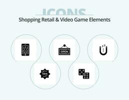 faire du shopping vente au détail et vidéo Jeu éléments glyphe icône pack 5 icône conception. outil. attirer. jouant. aimant. magasin vecteur