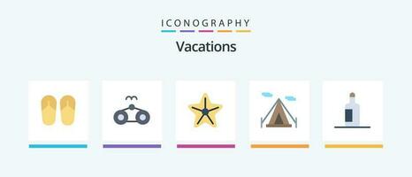 les vacances plat 5 icône pack comprenant . boire. mer. bouteille. camping. Créatif Icônes conception vecteur