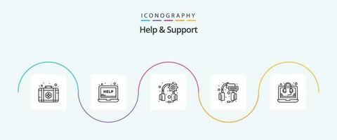 Aidez-moi et soutien ligne 5 icône pack comprenant référencement. consultant. écouteurs. casque. soutien vecteur