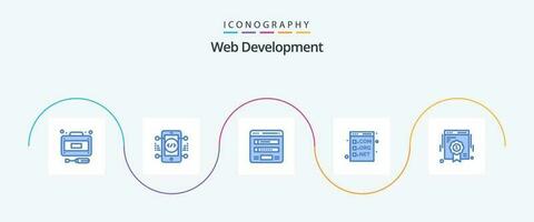 la toile développement bleu 5 icône pack comprenant la programmation. com. organigramme. code. la toile vecteur