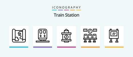 train station ligne 5 icône pack comprenant essence. auto. gare. train. signe. Créatif Icônes conception vecteur