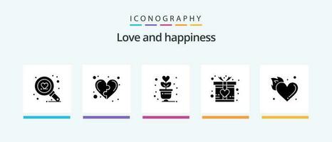 l'amour glyphe 5 icône pack comprenant cœur. Feu. mode de vie. cadeau. cadeau. Créatif Icônes conception vecteur
