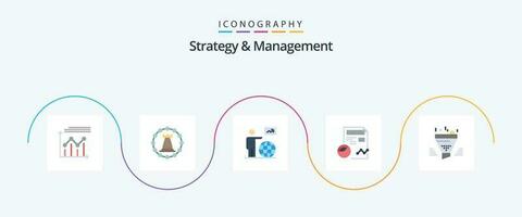 stratégie et la gestion plat 5 icône pack comprenant profil. rapport. tour. aller. utilisateur vecteur