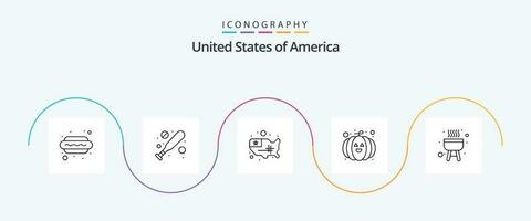 Etats-Unis ligne 5 icône pack comprenant . un barbecue. États. barbecue. citrouille vecteur