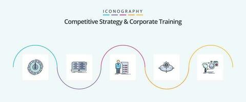 compétitif stratégie et entreprise formation ligne rempli plat 5 icône pack comprenant innovation. concept. étude. entreprise. réunion vecteur