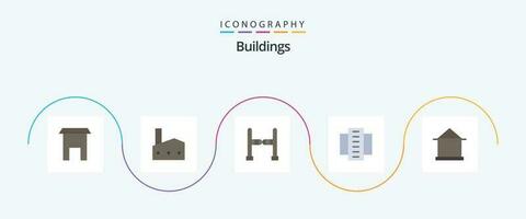 bâtiments plat 5 icône pack comprenant bâtiment. appartements. nucléaire plante. ville bâtiment. appartements vecteur