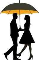 silhouette de une couple en dessous de le parapluie illustration vecteur