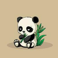 mignonne bébé Panda manger bambou vecteur icône illustration. Panda mascotte dessin animé personnage. animal icône concept blanc isolé. plat dessin animé style adapté pour la toile atterrissage page, bannière, prospectus, autocollant, carte