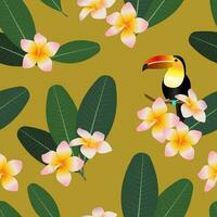 tropical floral sans couture modèle avec toucans. mignonne plumeria fleurs et vert feuilles et des oiseaux pour tissus, textiles. vecteur. vecteur