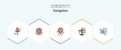 la navigation 25 ligne remplie icône pack comprenant . espace. emplacement. Satellite. rue vecteur