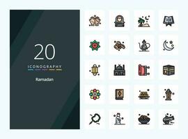20 icône remplie de ligne de ramadan pour la présentation vecteur