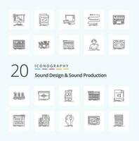 20 du son conception et du son production ligne icône pack comme clavier mobile hertz vidéo la musique vecteur