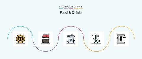 nourriture et les boissons ligne rempli plat 5 icône pack comprenant aliments. cuisson. repas. appareil. nourriture vecteur