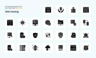 25 pack d'icônes de glyphe solide d'hébergement Web vecteur