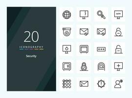 20 icône de contour de sécurité pour la présentation vecteur